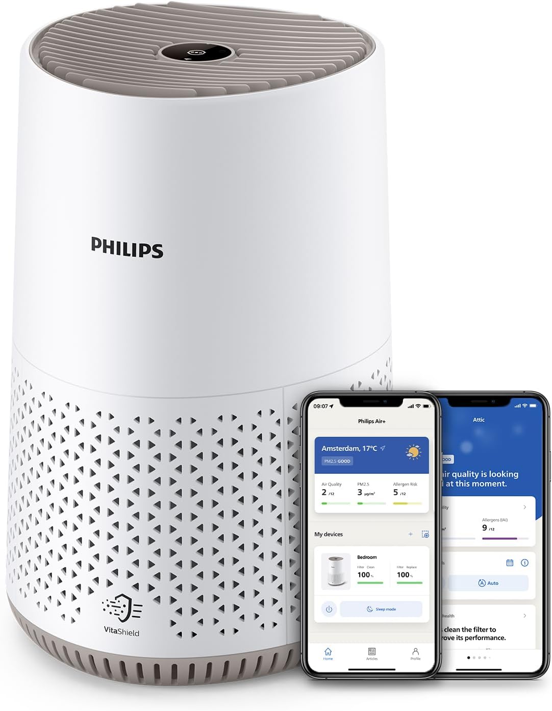 Philips Luftreiniger 600 Serie, Ultraleise und energieeffizient Für Allergiker, HEPA-Filter entfernt 99,97% der Schadstoffe, Für Räume bis zu 44m²