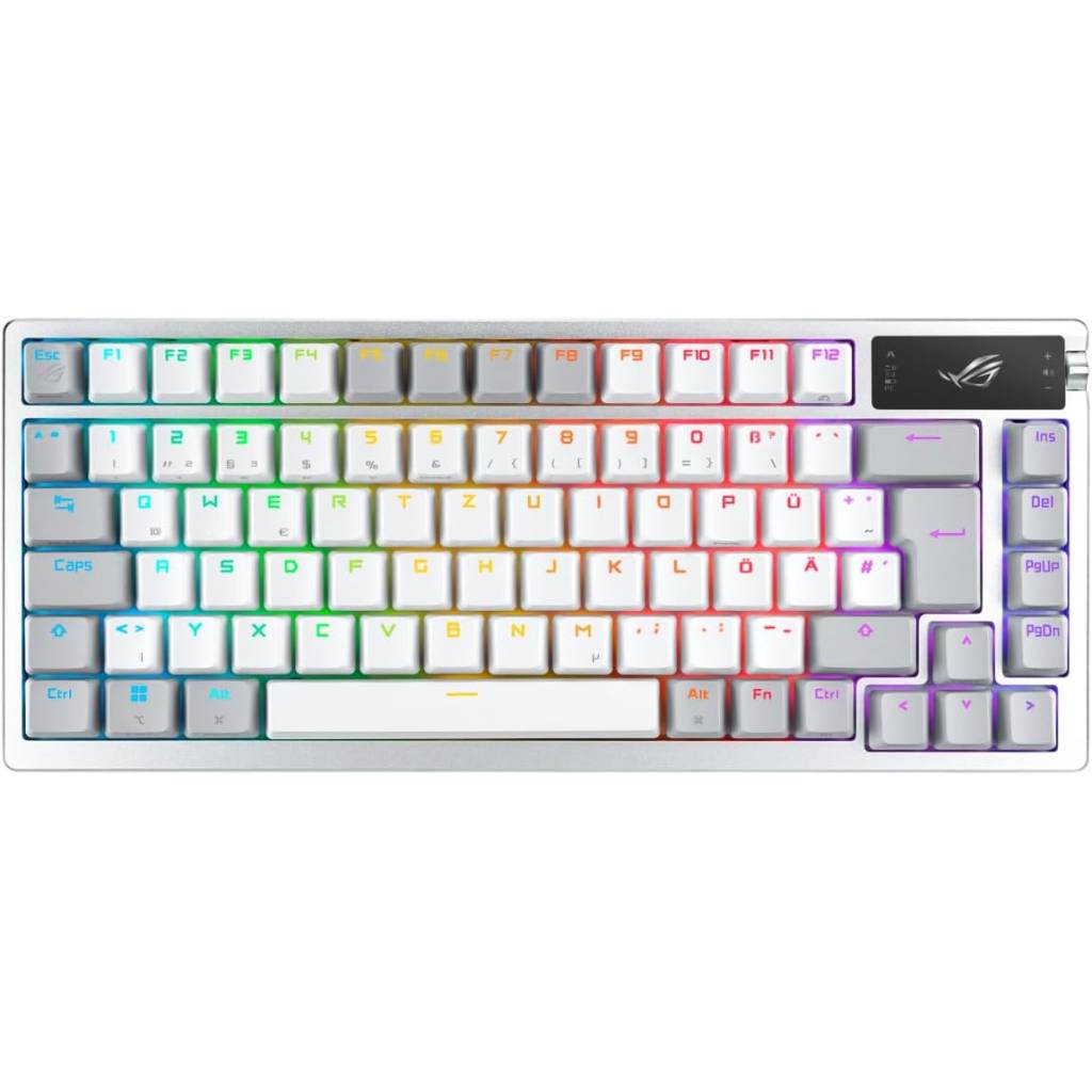 ASUS ROG Azoth White RGB Gaming-Tastatur – 75 % Layout, OLED-Display und Wireless