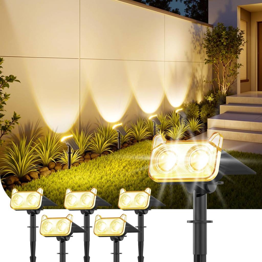 GEARLITE Solar Gartenstrahler (6er Set) – 800 Lumen, warmweiß & IP65 wasserdicht