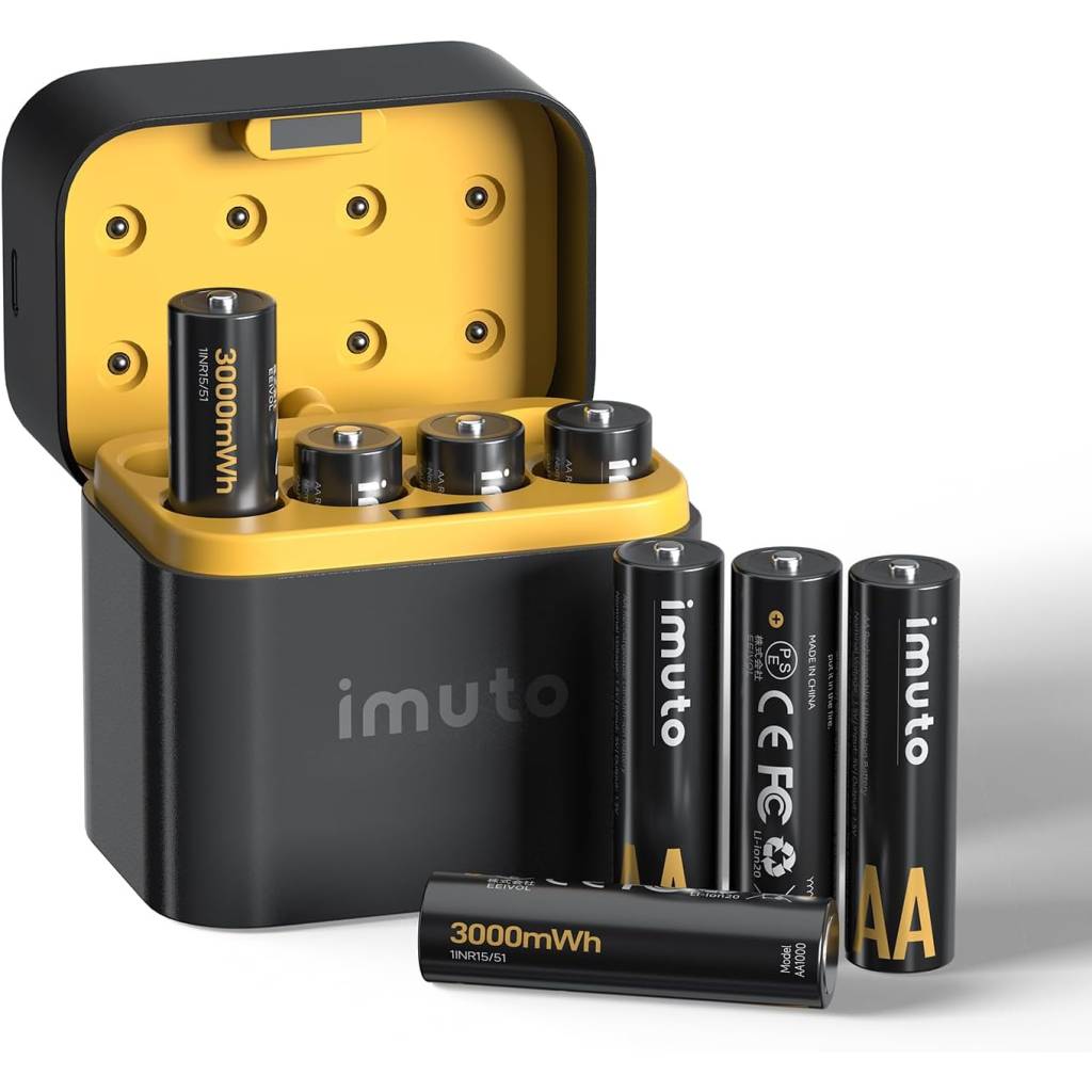 imuto AA Lithium Akku 3000 mWh (8er Set) – 1,5 V wiederaufladbare Batterien mit LED-Ladegerät