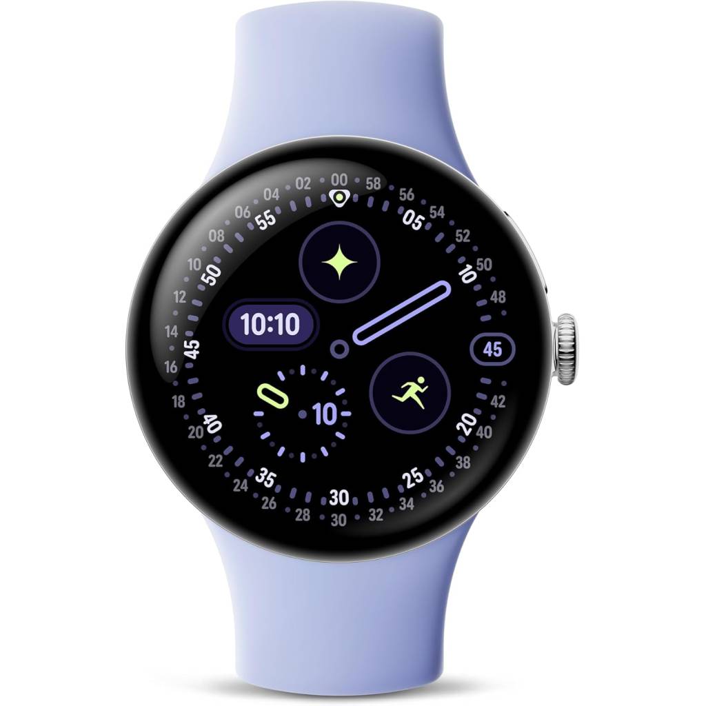 Google Pixel Watch 4 (41 mm) – LTE Smartwatch in Polished Silver mit Sportarmband (Iris)