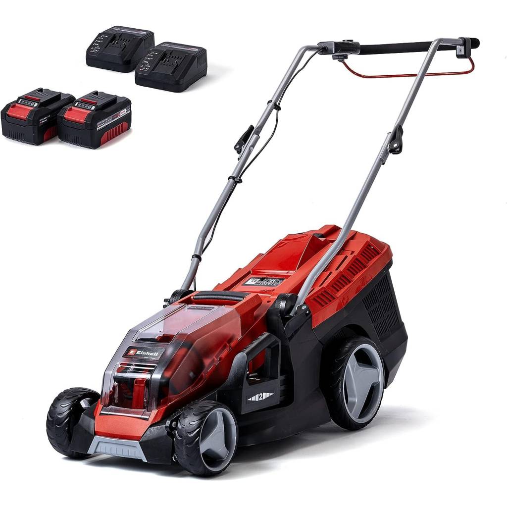 Einhell GE-CM 36/36 Li Kit Akku-Rasenmäher – 36 V mit 2×4,0 Ah Akkus & 40 L Fangkorb