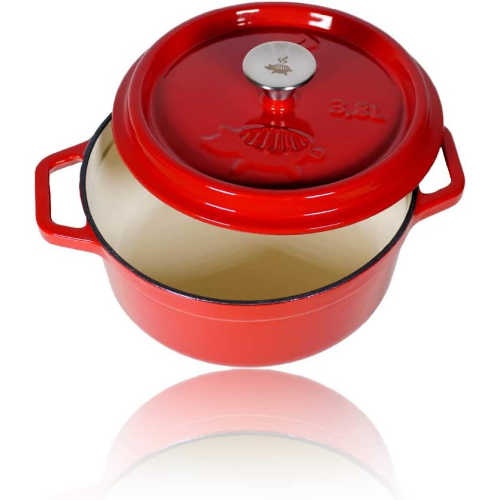 Dutch Oven emailliert 3,8L – roter Feuertopf für BBQ, Grill & Küche