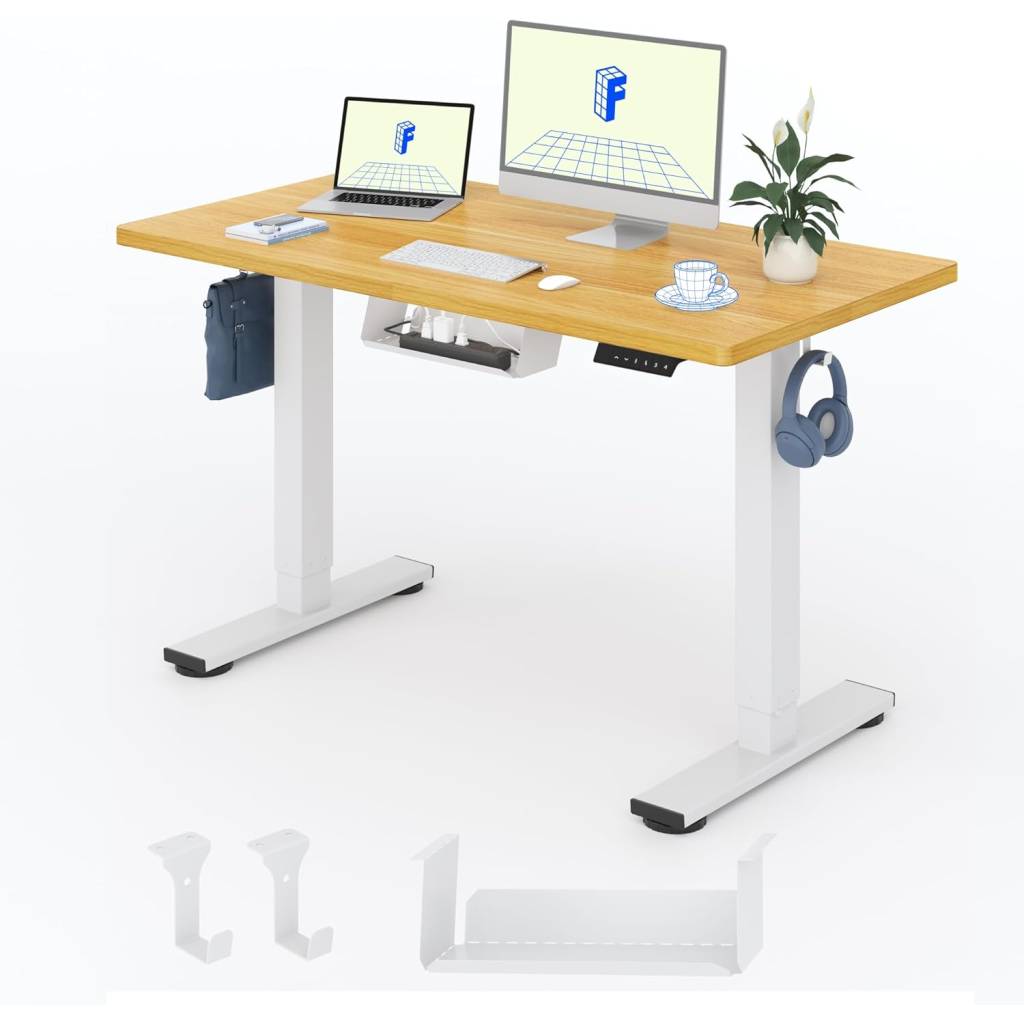 FlexiSpot Basic höhenverstellbarer Schreibtisch (120x60 cm, Ahorn) – ergonomischer Homeoffice Tisch mit Kabelmanagement