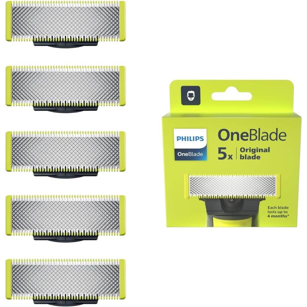 Philips OneBlade Ersatzklingen QP250/50 (5er Pack) – Originalklingen für präzises Trimmen & Rasieren