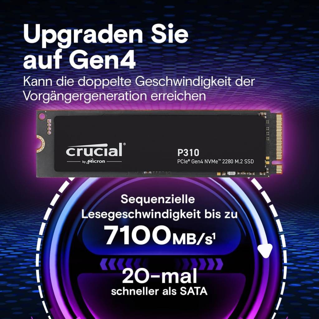 Crucial P310 4 TB M.2 PCIe Gen4 NVMe SSD – bis zu 7100 MB/s (Intern, 2280)
