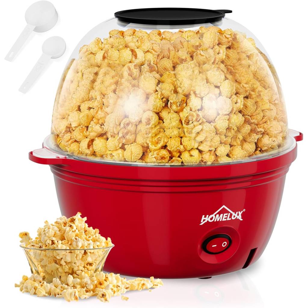 HOMELUX Popcornmaschine 450W – Mini Popcorn Maker mit Antihaftbeschichtung & Servierschale