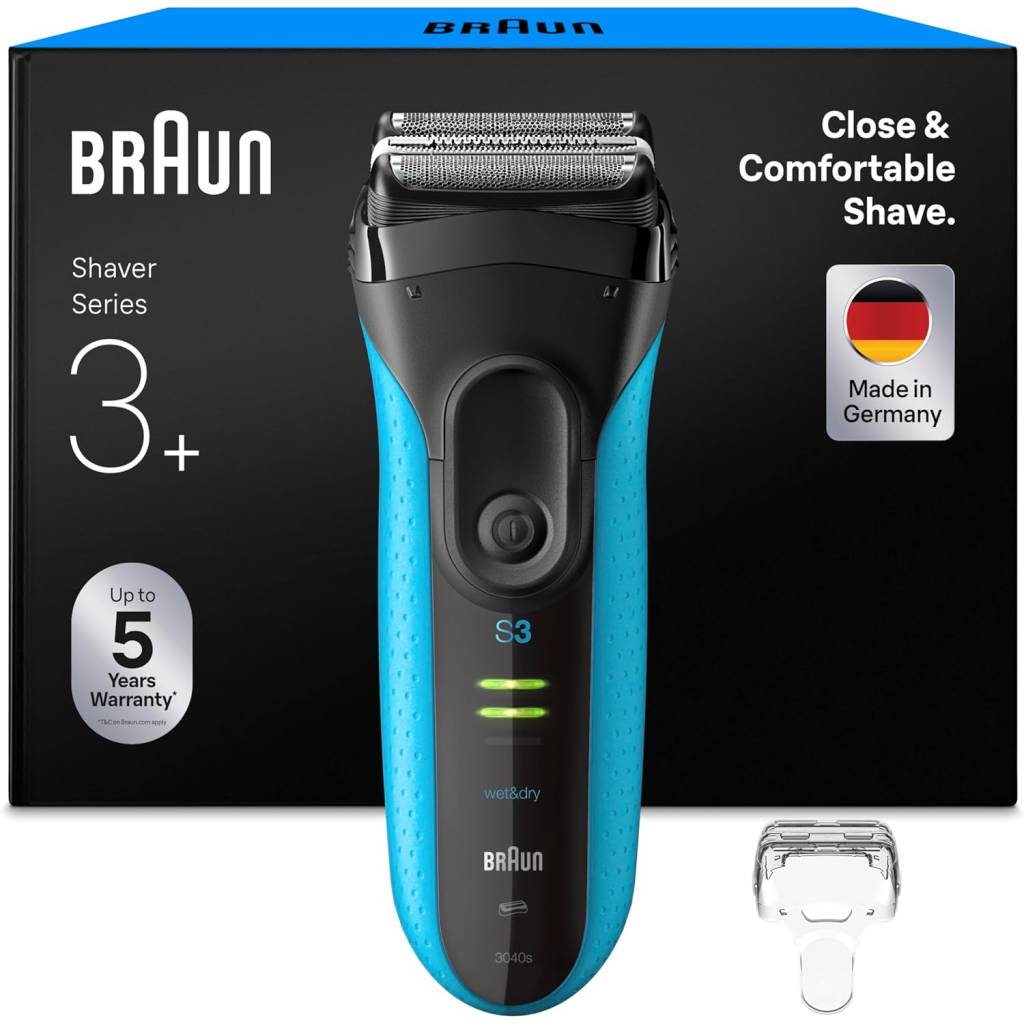 Braun Series 3+ 3040s Elektrorasierer – Wet & Dry Rasierer mit MicroComb & Präzisionstrimmer