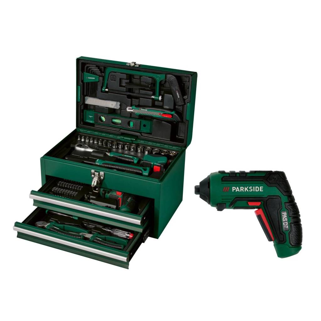 PARKSIDE Werkzeugkoffer PWBM A1 (92-teilig) mit Akkuschrauber – umfangreiches Heimwerker-Set im Metallkoffer
