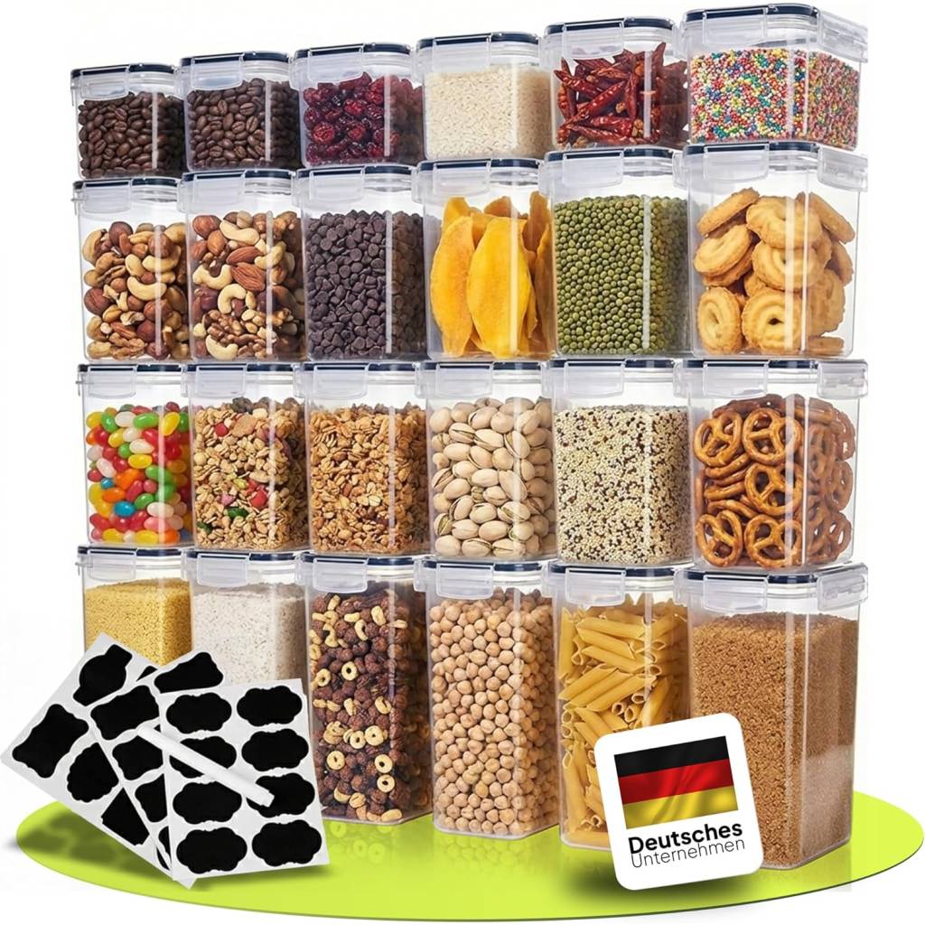 uandu Vorratsdosen Set (24-teilig) – luftdichte BPA-freie Küchenbehälter inkl. Etiketten & Stift