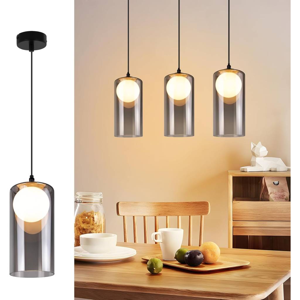 Vintage Hängelampe aus Glas – Pendelleuchte G9 höhenverstellbar in Schwarz