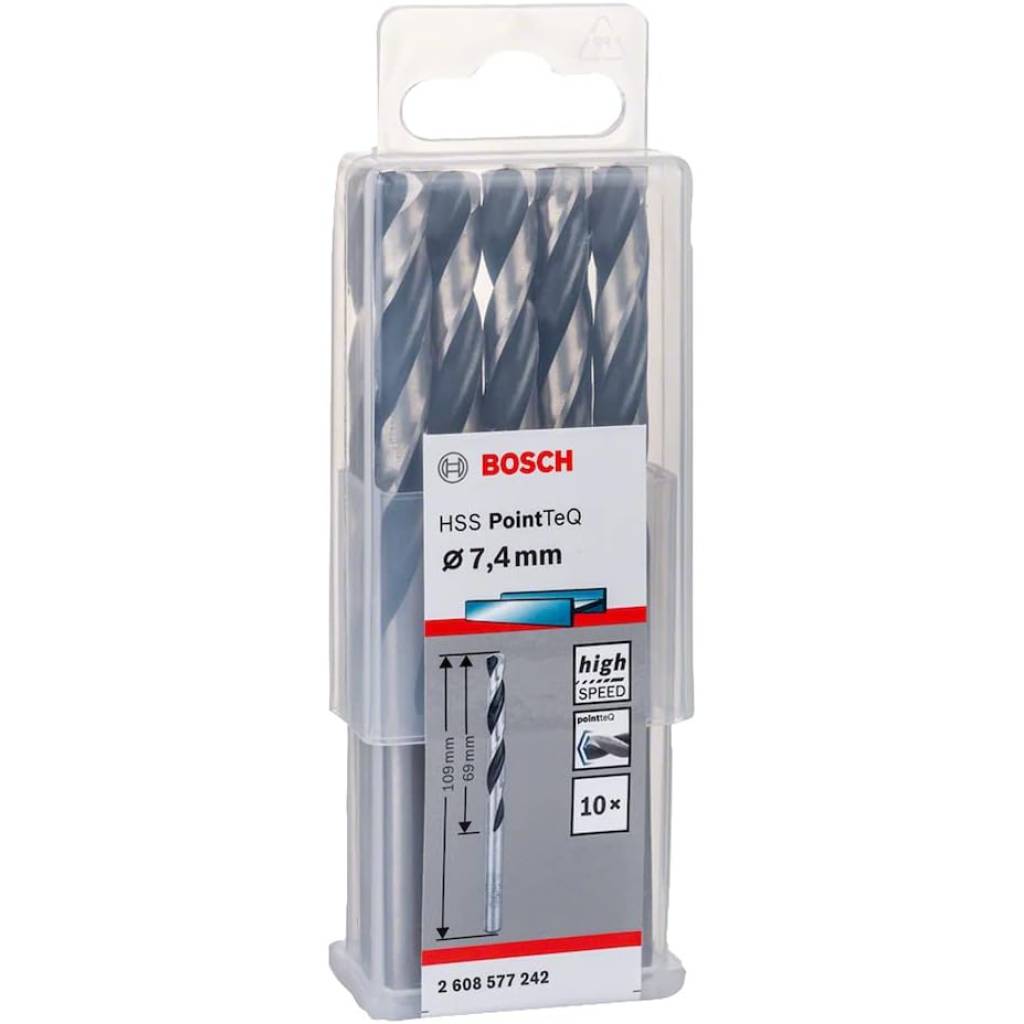 Bosch Professional HSS PointTeQ Spiralbohrer 7,4 mm – 10er Set für Metall