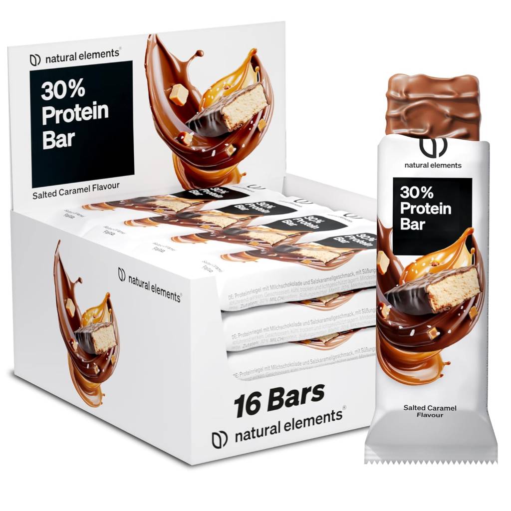 natural elements Proteinriegel Salted Caramel (16×45 g) – Low-Sugar Eiweißriegel mit 13 g Protein