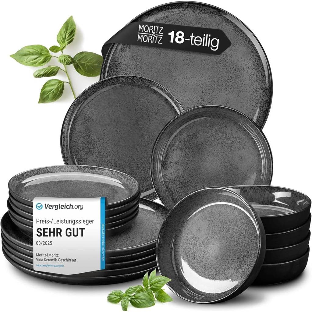 Moritz & Moritz VIDA Geschirrset 18-teilig für 6 Personen – Anthrazit