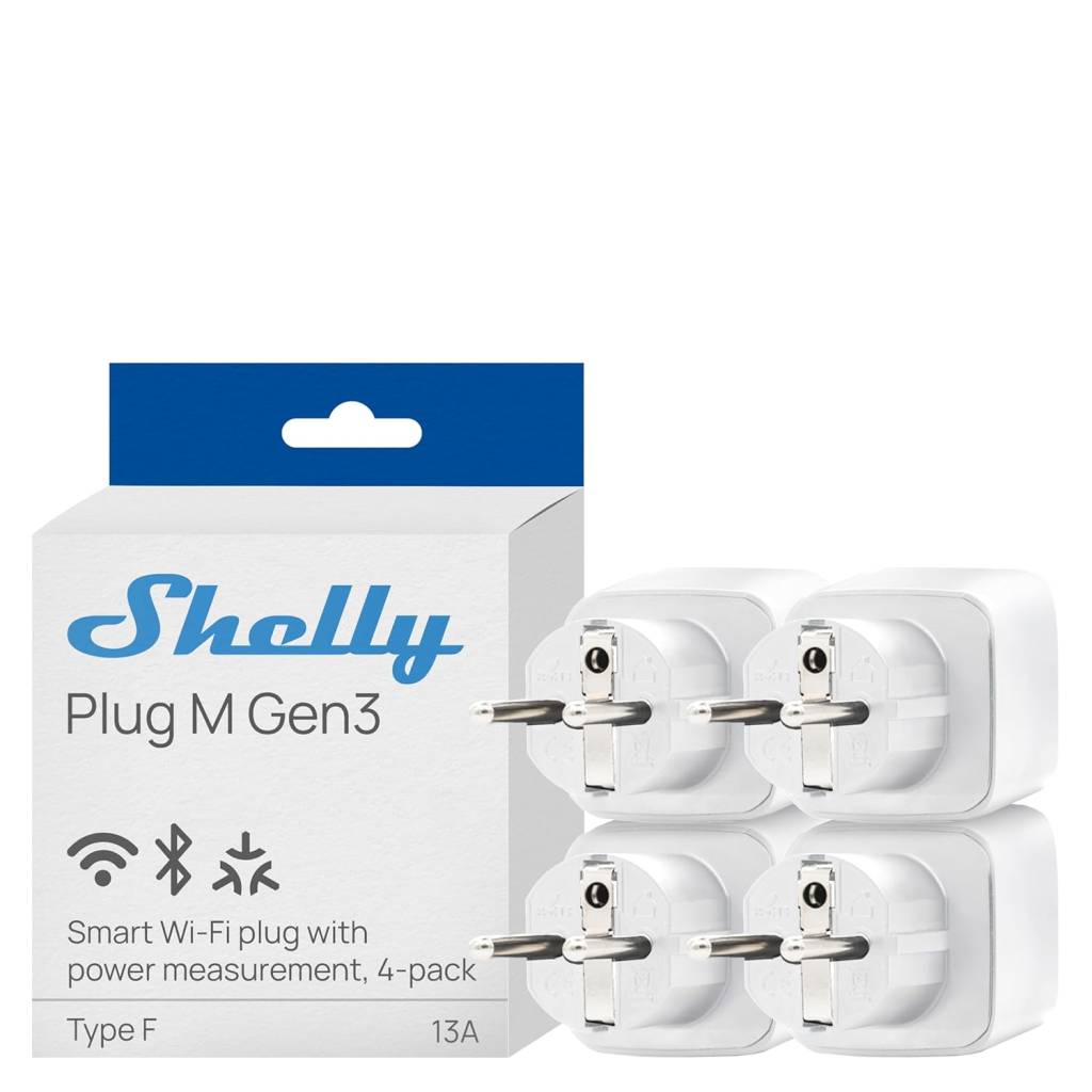 Shelly Plug M Gen3 (4er Set) – smarte WLAN Steckdose mit Matter, Strommessung & ohne Hub