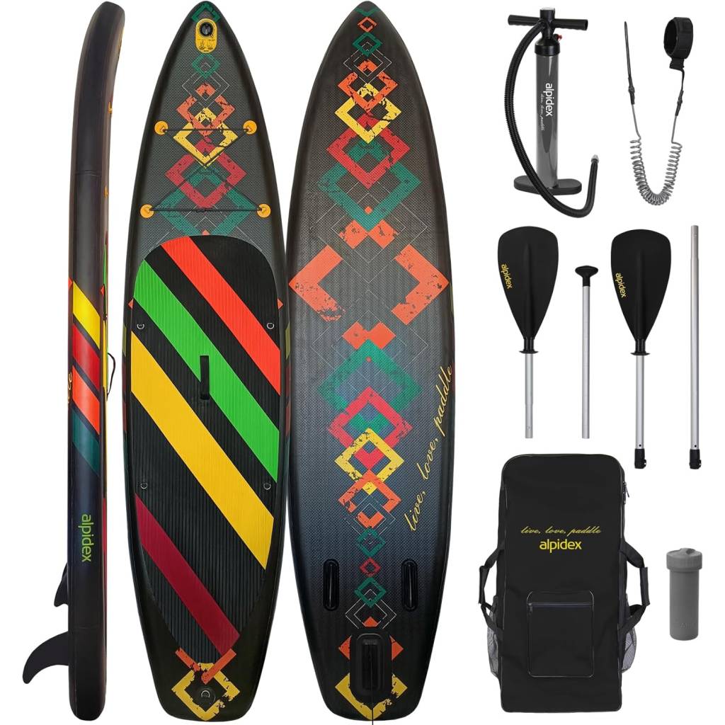 ALPIDEX Stand Up Paddle Set 320×76×15 cm – aufblasbares SUP Komplettset bis 200 kg