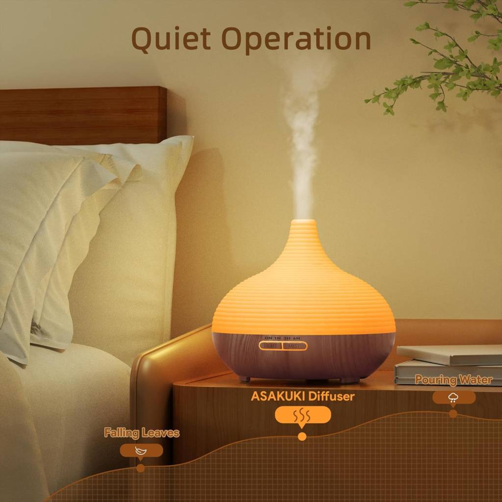 ASAKUKI 300 ml Aroma Diffuser – Ultraschall-Luftbefeuchter mit LED-Licht