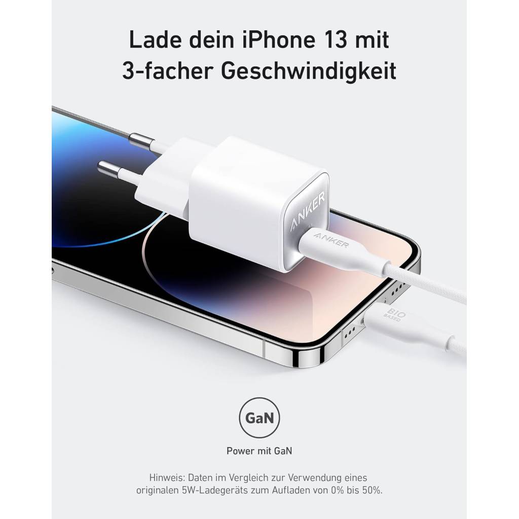 Anker 30 W USB-C GaN Nano 3 Schnellladegerät – PIQ 3.0 & PPS (ohne Kabel)