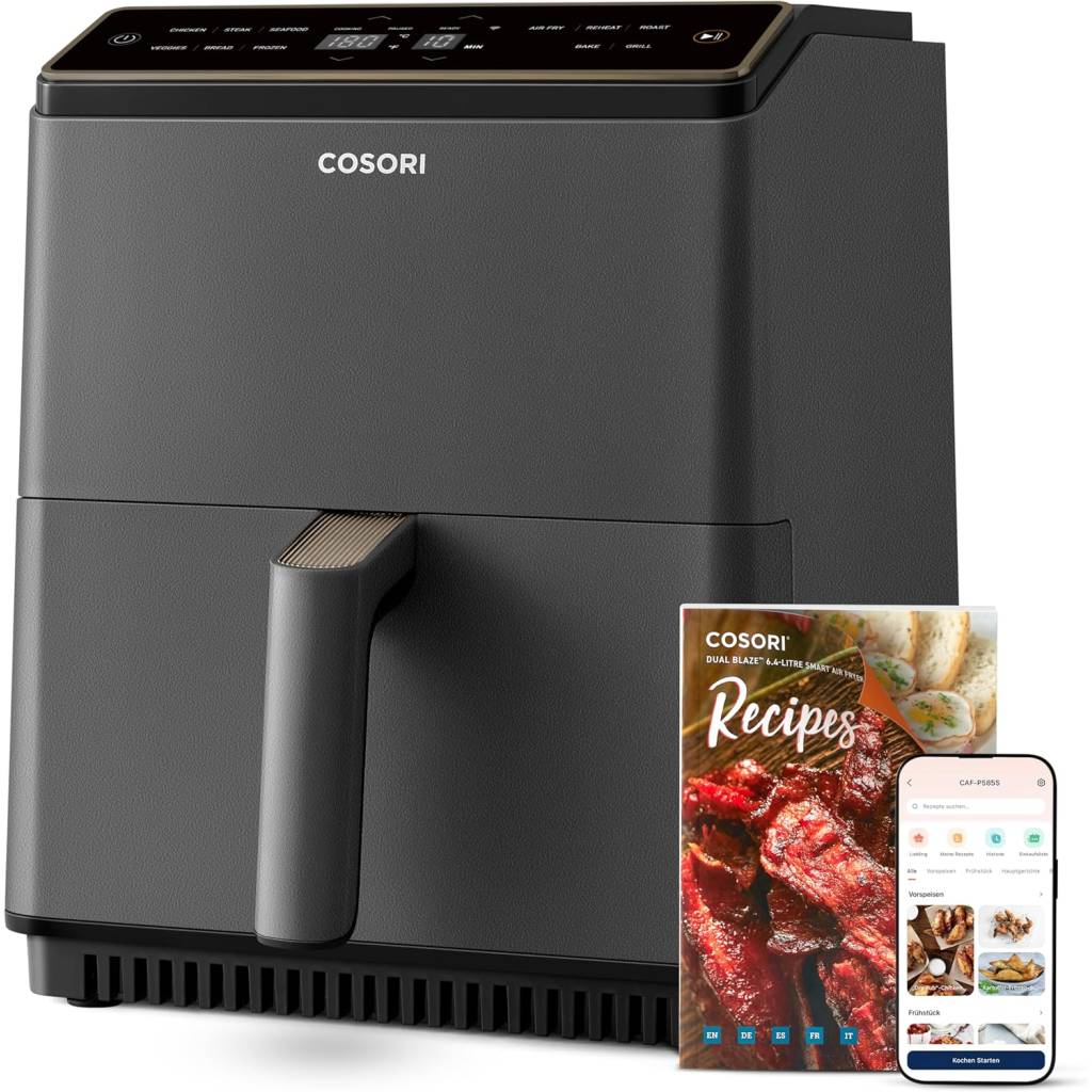 COSORI Dual Blaze Airfryer - Smart Heißluftfritteuse mit Wlan - 6,4L XXL Air Fryer - 11-in-1: Backen, Grillen, Brot, Hühnchen
