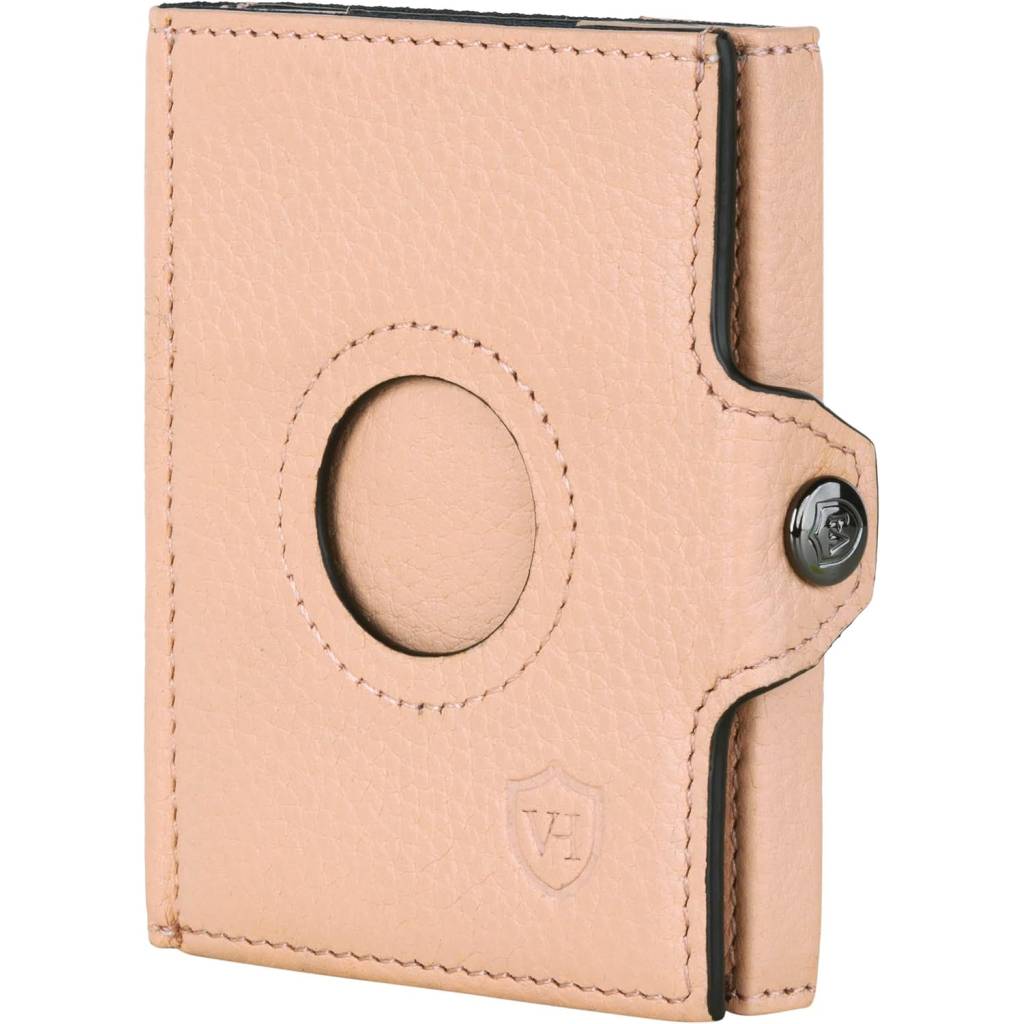 VON HEESEN AirTag Slim Wallet mit RFID-Schutz – Echtes Leder Mini-Portemonnaie (Rose)