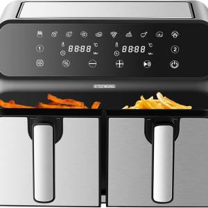 Steinborg Heißluftfritteuse 2 Kammern – 8 L Dual Airfryer mit 4-in-1 Funktionen