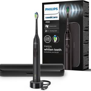 Philips Sonicare 4100 – elektrische Zahnbürste mit Optimal White Bürstenkopf (Schwarz)