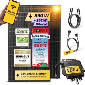 Solakon 900W Balkonkraftwerk – 800W Komplettset mit bifazialen Solarmodulen & WLAN