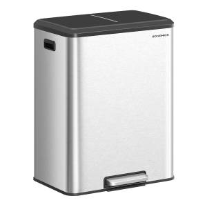 SONGMICS Mülltrennsystem 2×30 L – Edelstahl Mülleimer mit Softclose und Pedal