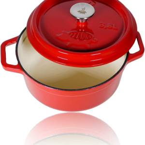 Dutch Oven emailliert 3,8L – roter Feuertopf für BBQ, Grill & Küche