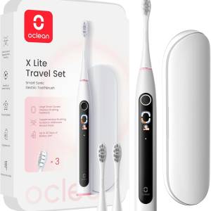 Oclean X Lite elektrische Zahnbürste Gift Set – Grau mit Ersatzbürsten & Reise-Etui